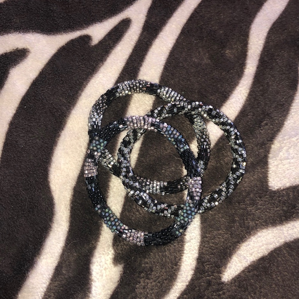 Black and silver Lily and Laura stack bracelets